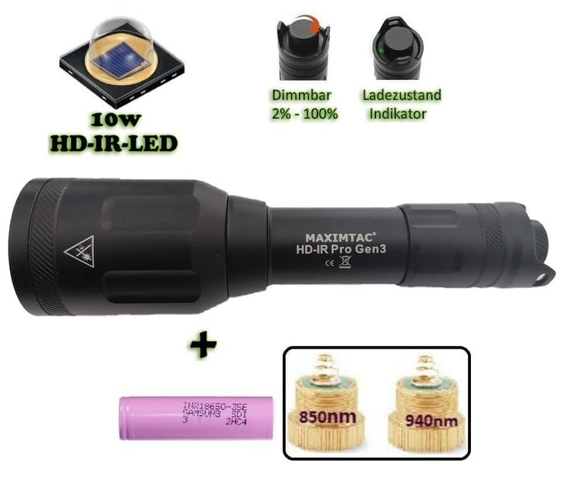 Maximtac HD-IR PRO Gen3 Jagdlampe 850nm/940nm für Nachtsichtgeräte